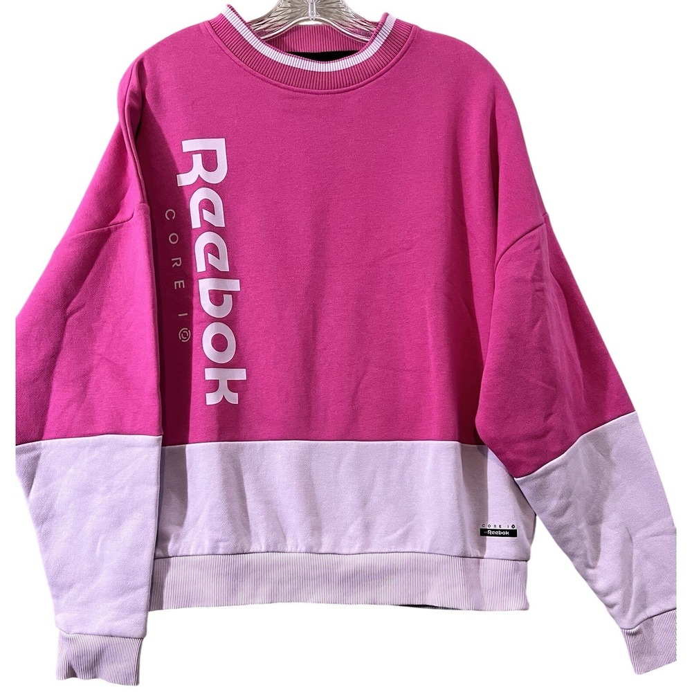 Core 10 By Reebok Crew Nexk Sweatshirt Women Size Large Pink White Soft Cute